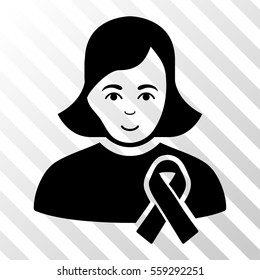 Black Girl With Sympathy Ribbon toolbar pictogram. Vector pictogram style is a flat symbol on diagonal hatch transparent background.