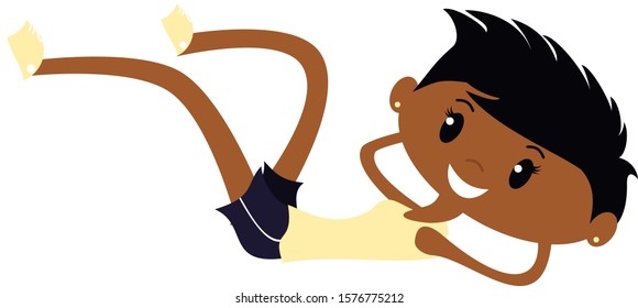 Black girl working out healthy exercise, new leaf, new years resolution keep fit cute graphic vector illustration on clear background.  