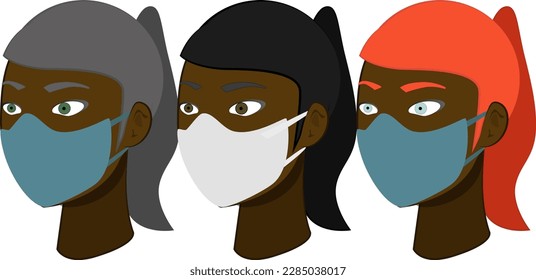 black girls with masks in illustration and vector