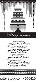 black glamour wedding invitation with a cake