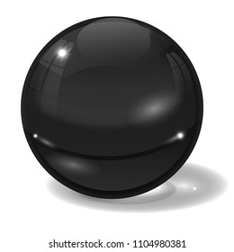 Black glass ball. 3d sign with shadow. Vector illustration isolated on white background