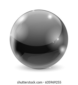 Black Glass Ball. Shiny Sphere. Vector 3d Illustration Isolated On White Background