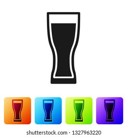 Black Glass of beer icon isolated on white background. Set icon in color square buttons. Vector Illustration