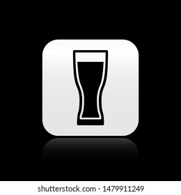 Black Glass of beer icon isolated on black background. Square button vector Illustration