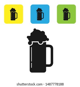 Black Glass of beer icon isolated on white background. Set icons colorful square buttons. Vector Illustration