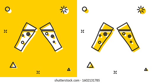 Black Glass of beer icon isolated on yellow and white background. Random dynamic shapes. Vector Illustration