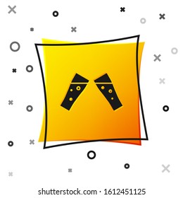 Black Glass of beer icon isolated on white background. Yellow square button. Vector Illustration