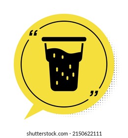 Black Glass of beer icon isolated on white background. Yellow speech bubble symbol. Vector