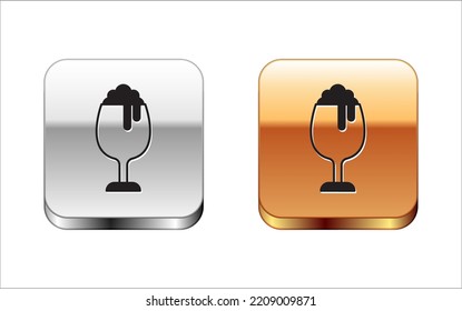 Black Glass of beer icon isolated on white background. Silver and gold square buttons. Vector