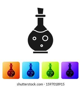 Black Glass bottle with magic elixir icon isolated on white background. Computer game asset. Set icons in color square buttons. Vector Illustration