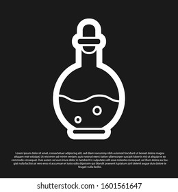 Black Glass bottle with magic elixir icon isolated on black background. Computer game asset.  Vector Illustration