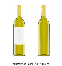 Black glass bottle for white wine isolated on white background. Vector illustration.