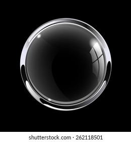 Black glass button. Vector Illustration isolated on black background.