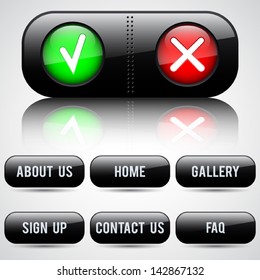 Black glass buttons vector set