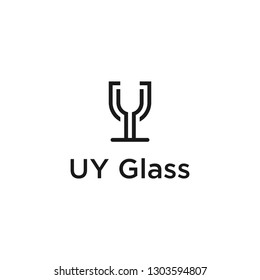 Black Glass With Combination U And Y Letter Outline Logo Design Vector 