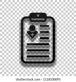 . Black glass icon with soft shadow on transparent background