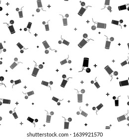 Black Glass of juice icon isolated seamless pattern on white background. Orange slice and tube for drinking. Healthy organic food.  Vector Illustration
