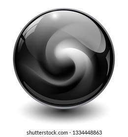 Esfera de vidrio negro, bola de mármol 3D, ilustración vectorial.