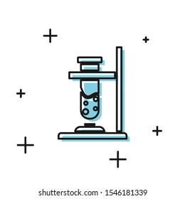 Black Glass test tube flask on fire heater experiment icon isolated on white background. Laboratory equipment.  Vector Illustration