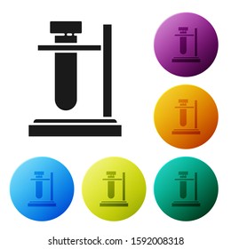 Black Glass test tube flask on stand icon isolated on white background. Laboratory equipment. Set icons colorful circle buttons. Vector Illustration