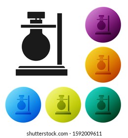 Black Glass test tube flask on stand icon isolated on white background. Laboratory equipment. Set icons colorful circle buttons. Vector Illustration