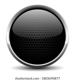 Botón web de vidrio negro sobre fondo blanco