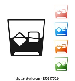Black Glass of whiskey and ice cubes icon isolated on white background. Set icons colorful. Vector Illustration