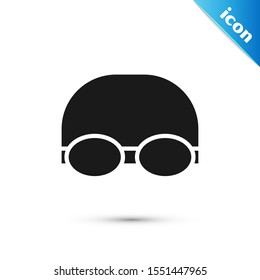 Black Glasses and cap for swimming icon isolated on white background. Swimming cap and goggles. Diving underwater equipment.  Vector Illustration