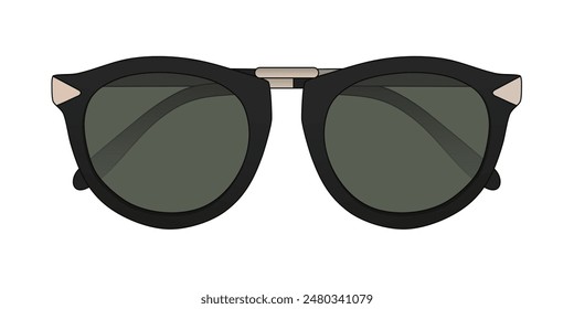 Black Glasses, Female Eyewear, Glasses With Green Yellow Lenses, Glasses Design Isolated In White Background, Realistic Fashion Vector