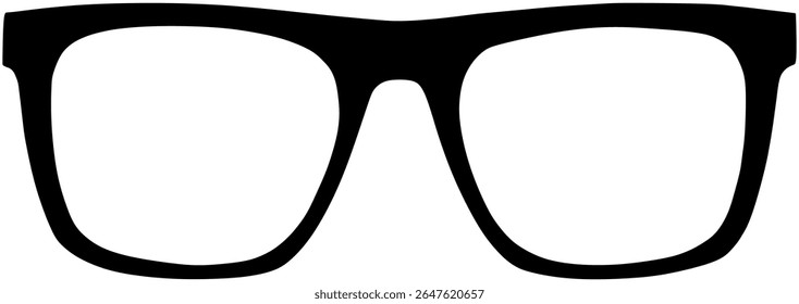 Black glasses icon in flat style. Simple eyewear silhouette symbolizing vision, reading, fashion, or eye care. Perfect for optometry, style, education, or user interface design. 