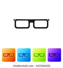 Black Glasses icon isolated on white background. Eyeglass frame symbol. Set icon in color square buttons. Vector Illustration