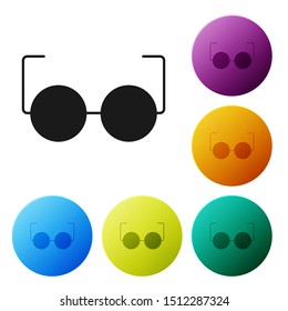 Black Glasses icon isolated on white background. Eyeglass frame symbol. Set icons colorful circle buttons. Vector Illustration