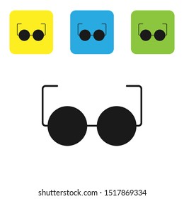 Black Glasses icon isolated on white background. Eyeglass frame symbol. Set icons colorful square buttons. Vector Illustration