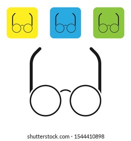 Black Glasses icon isolated on white background. Eyeglass frame symbol. Set of colorful square icon buttons. Vector Illustration