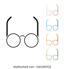 Black Glasses icon isolated on white background. Eyeglass frame symbol. Set icons colorful. Vector Illustration