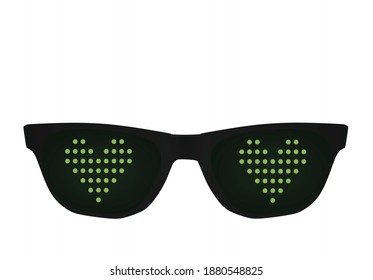 Black glasses with led light heart icon. vector