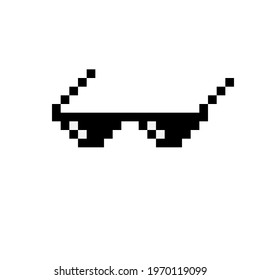 Black glasses pixel art. Pixel black and white glasses. Vector illustration. Icon black glasses' pixel art.