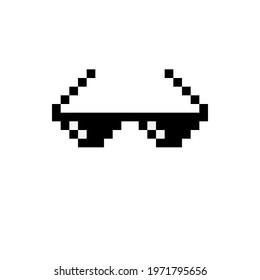 Black glasses pixel art. Pixel black and white glasses. Vector illustration. Icon black glasses' pixel art.