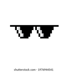 Black glasses pixel art. Pixel black and white glasses. Vector illustration. Icon black glasses' pixel art.