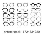 Black glasses rim. Eyeglasses and sunglasses collection vector illustration. Vintage, classic and modern style glasses rim silhouette. Stylish male and female optical accessories isolated set
