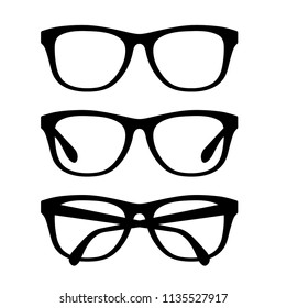 Black glasses set. Vector retro eyeglasses frames set.