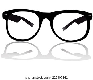black glasses for sight on white background with shadow 
