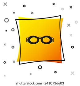 Black Glasses for swimming icon isolated on white background. Swimming goggles. Diving underwater equipment. Yellow square button. Vector