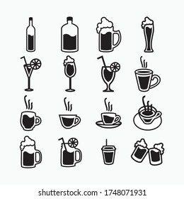 gafas negras taza de té, taza de café, vaso de bebida, botella de vino o cerveza o té o leche o café para café o restaurante o bar o icono de pub