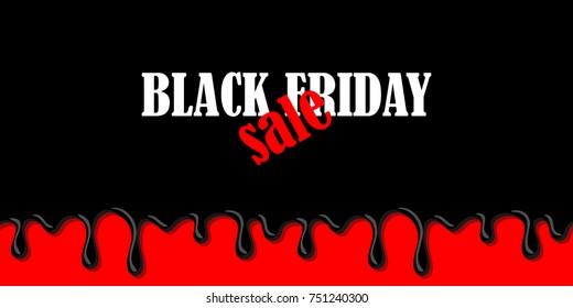 Black glaze drips on red background. Inscription Black Friday sale.Horizontal banner. Vector illustration