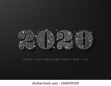 Black glitter 2020 on a black background. Happy New Year grating card. 