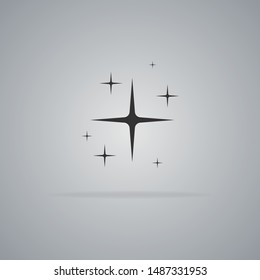 Black glitter icon in flat style isolated on gray background. Four pointed star. Vector illustration.