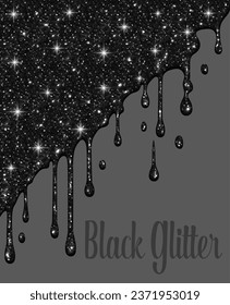 Brillo negro. Pintura negra goteando sobre un fondo gris. Derrame líquido. La pintura está fluyendo. La pintura fluye y gotea. Plantillas de diseño, banners, creatividad.