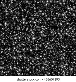 Black glitter pattern with glowing effect for different projects. Vector sparkle background.