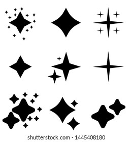 Black glitter stars vector. Set of original vector stars sparkle icon. Bright fireworks, flickering decoration, brilliant flash. Glowing light effects collection of stars and queues.